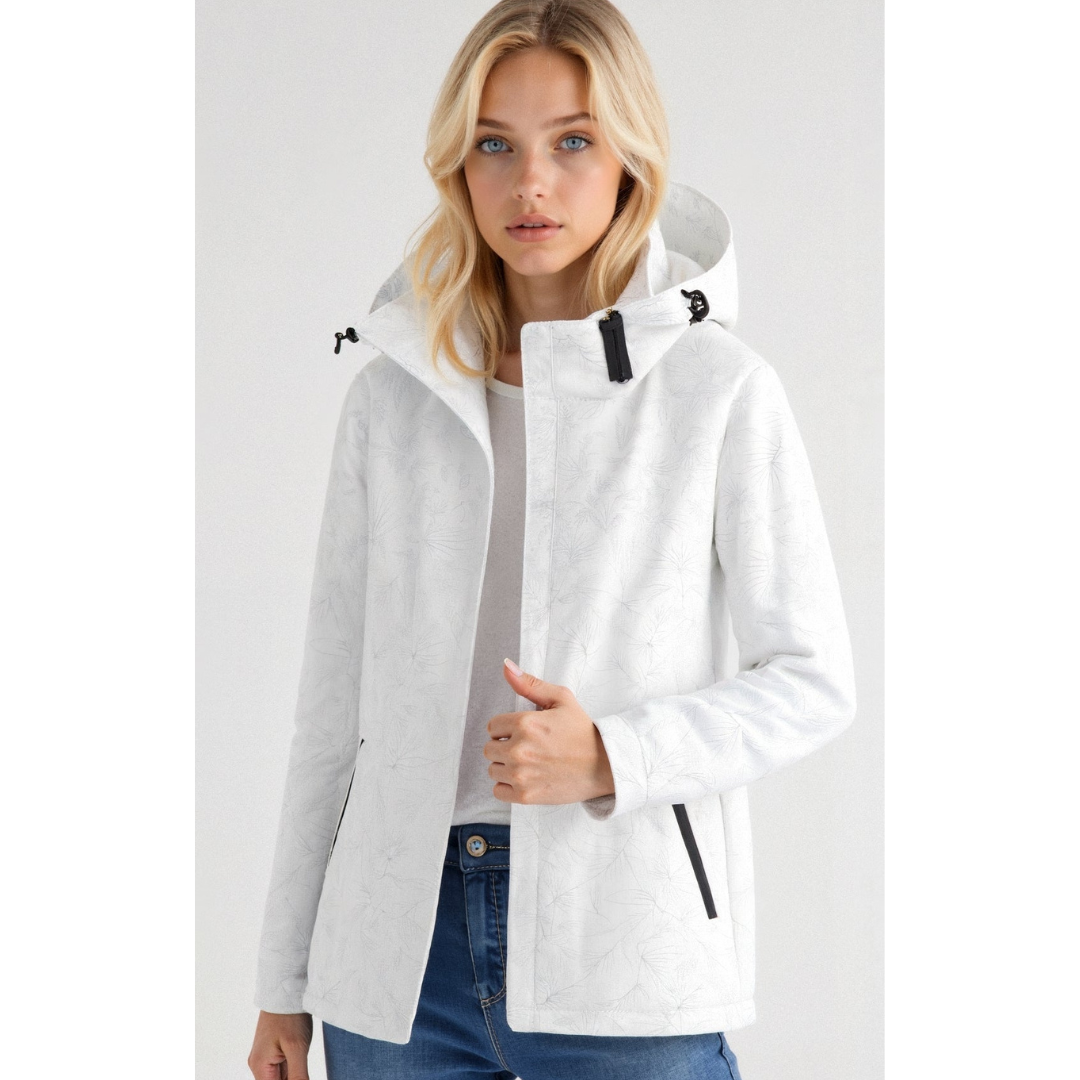 Damen bedruckte Reißverschluss-Winterjacke | Kapuze