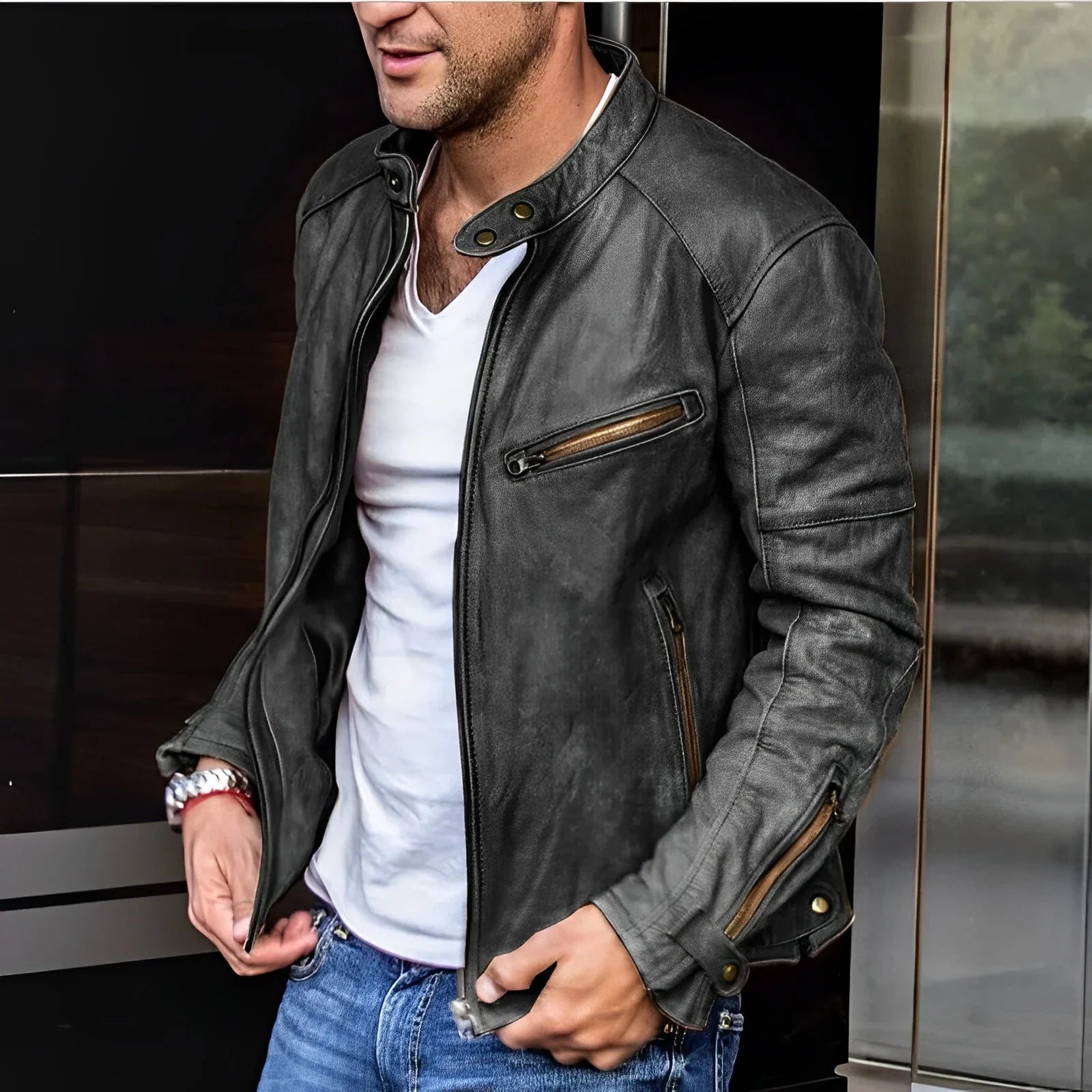 Herren Langarm Bikerjacke | Reißverschluss