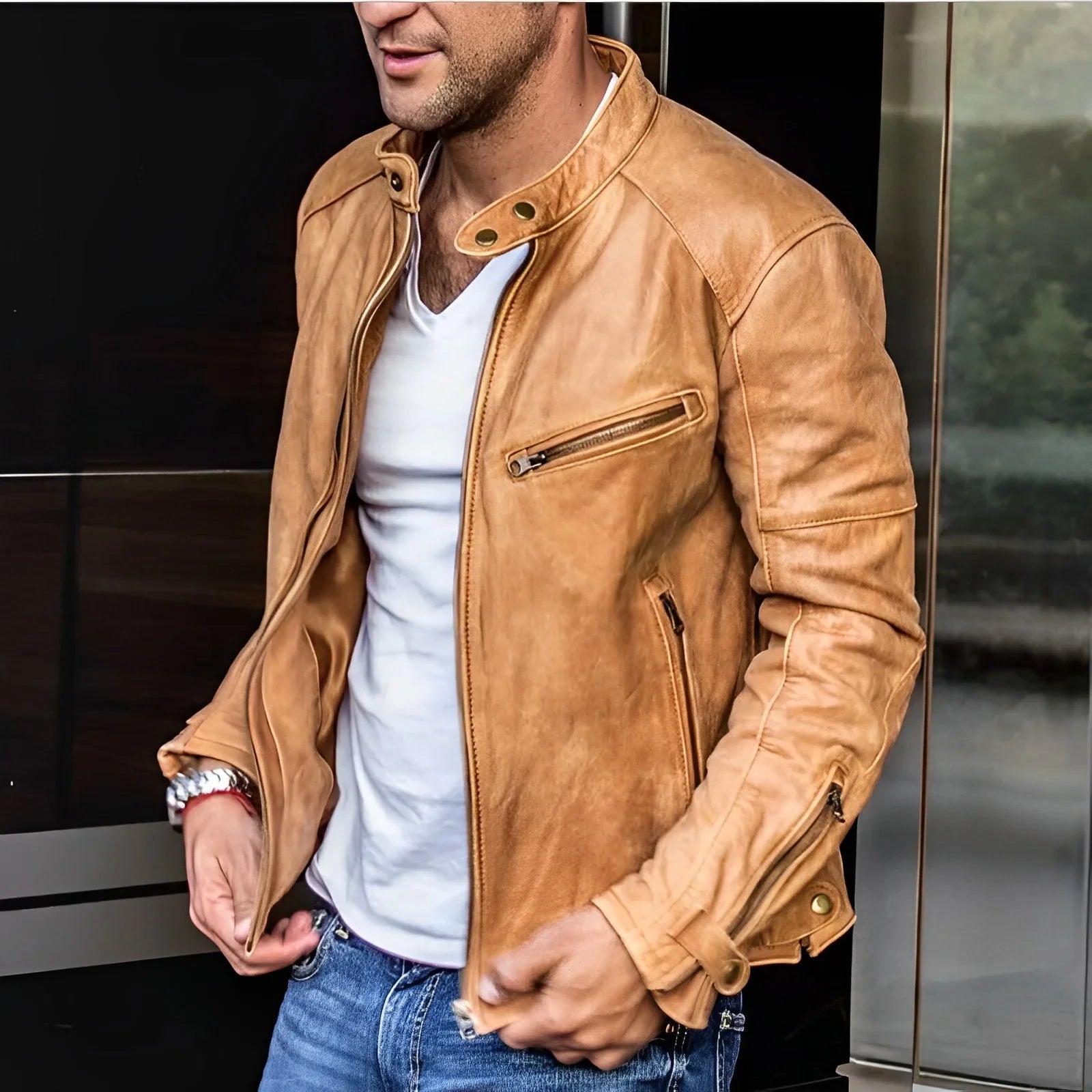 Herren Langarm Bikerjacke | Reißverschluss