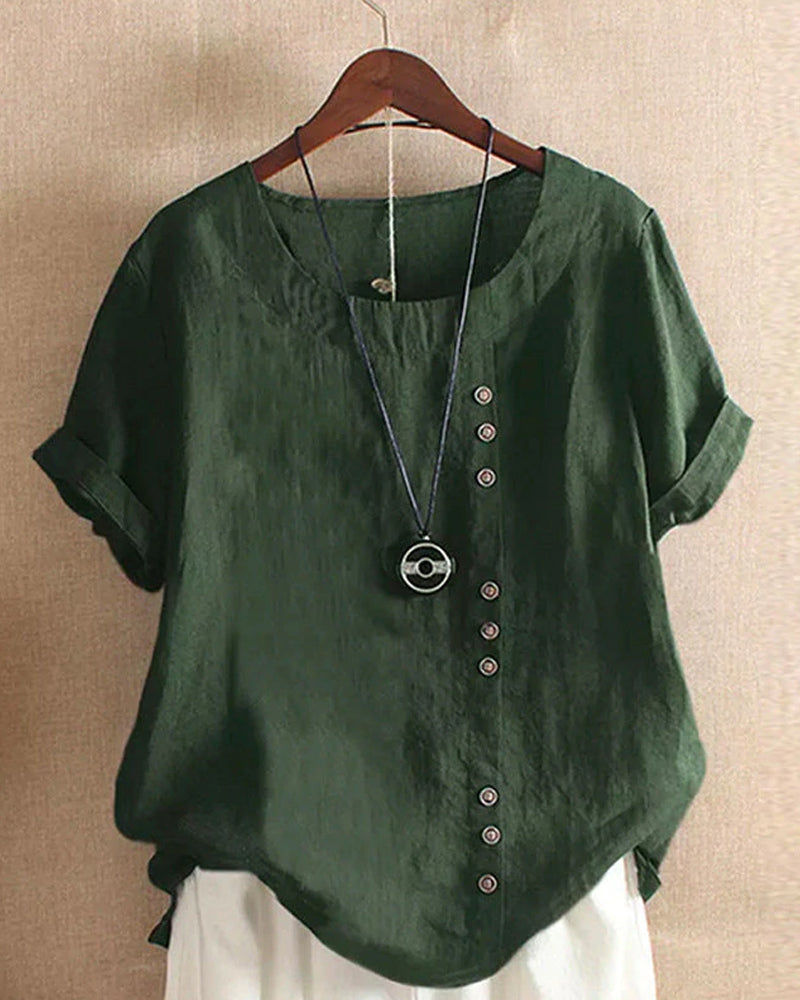Kelly | Einfarbiges Kurzarm-Bluse mit Rundhalsausschnitt