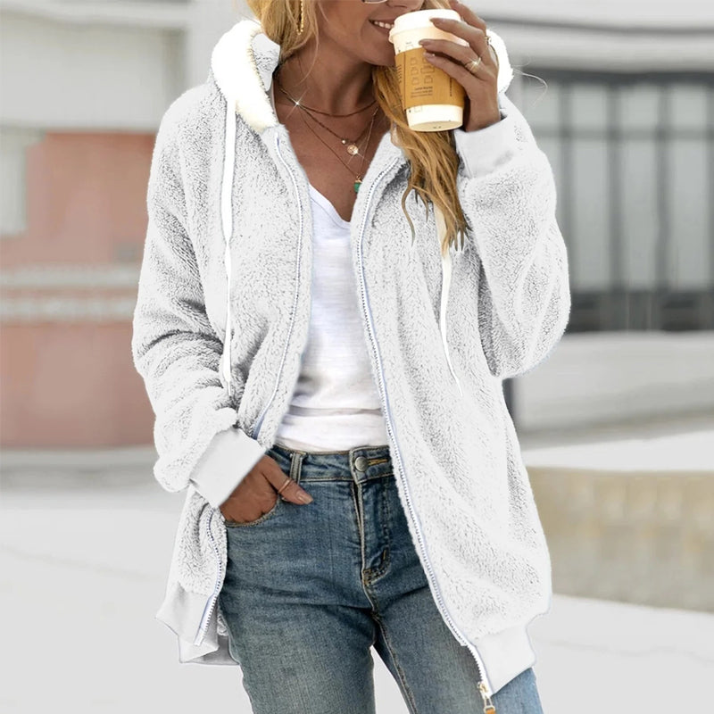 Damen Teddy Mantel mit Kapuze | Warm