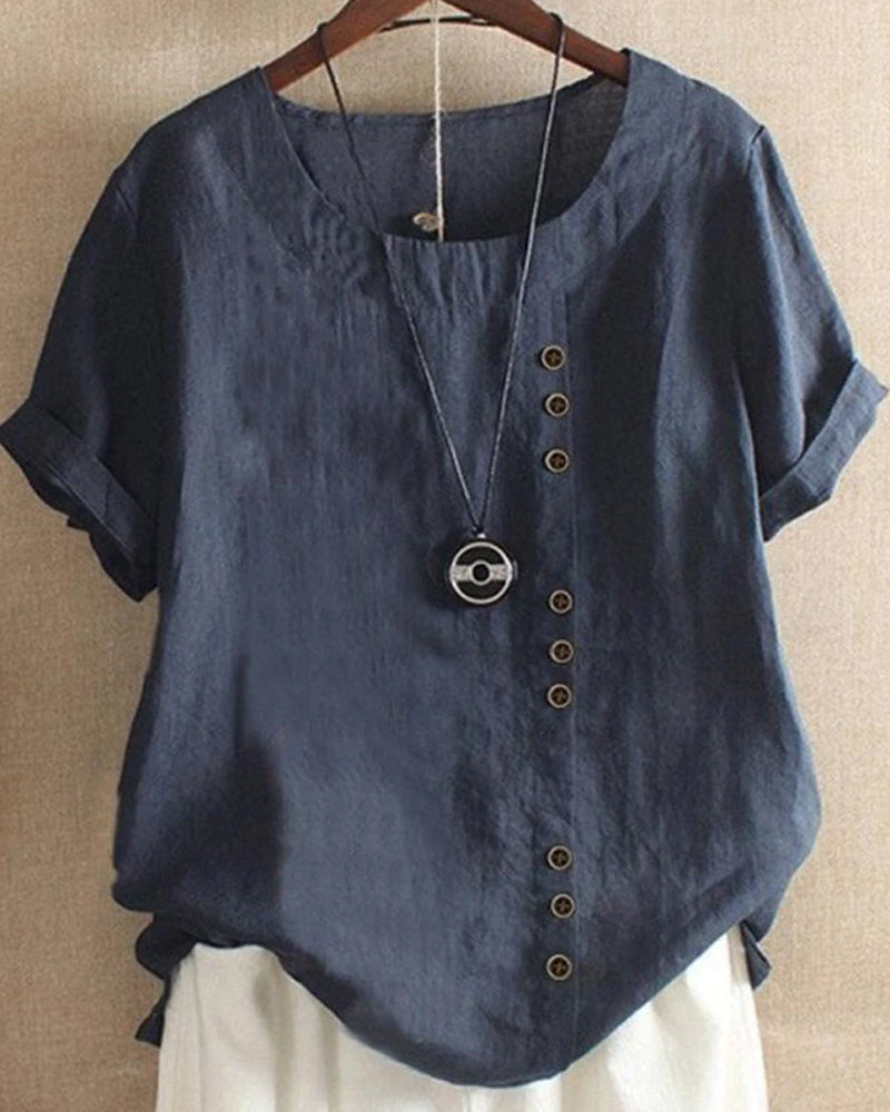 Kelly | Einfarbiges Kurzarm-Bluse mit Rundhalsausschnitt