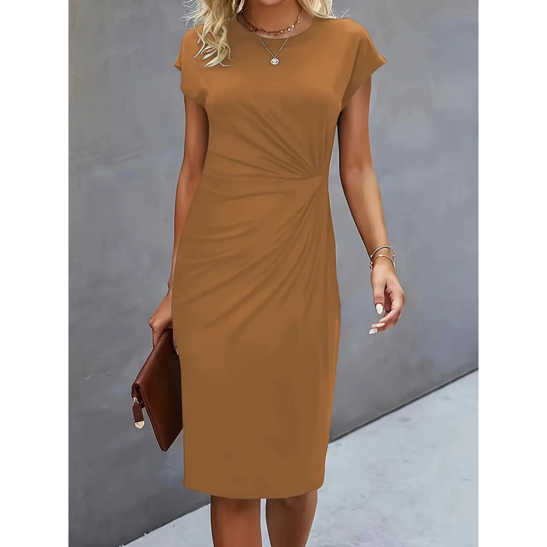 Damen Gerafftes, figurbetontes Kleid | Kurze Ärmel
