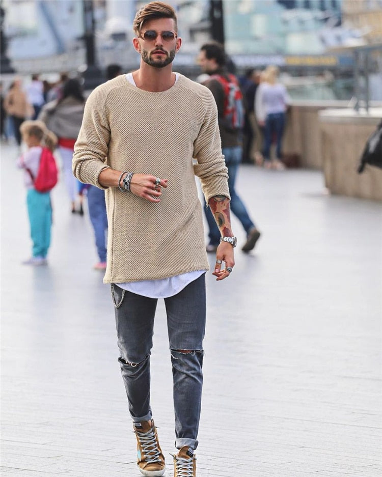 Declan | Stylischer langer Strickpullover für Herren