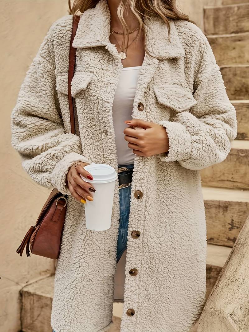 Langer Damen-Teddy-Mantel | Beige