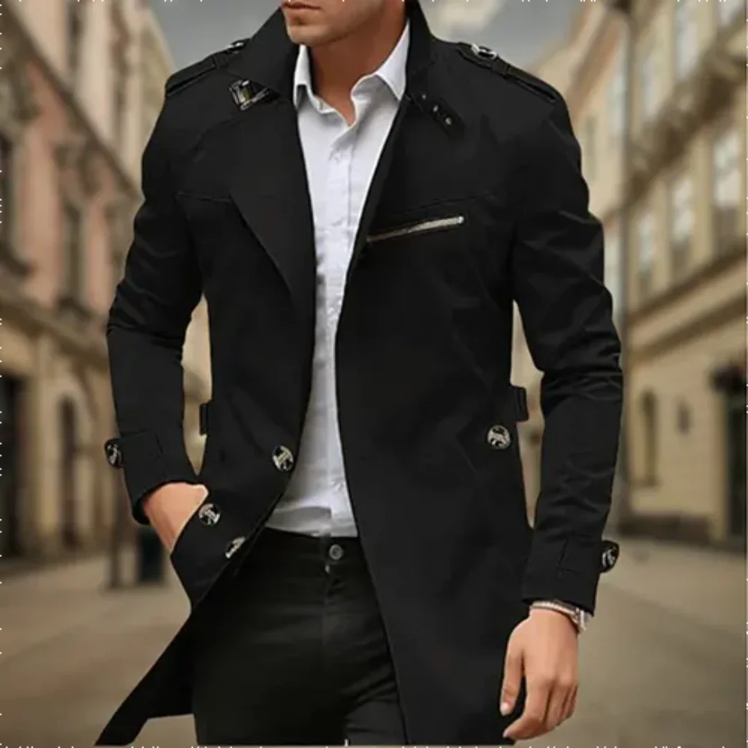 Cayseon | Moderner Zweireihiger Trenchcoat Herren | Lang