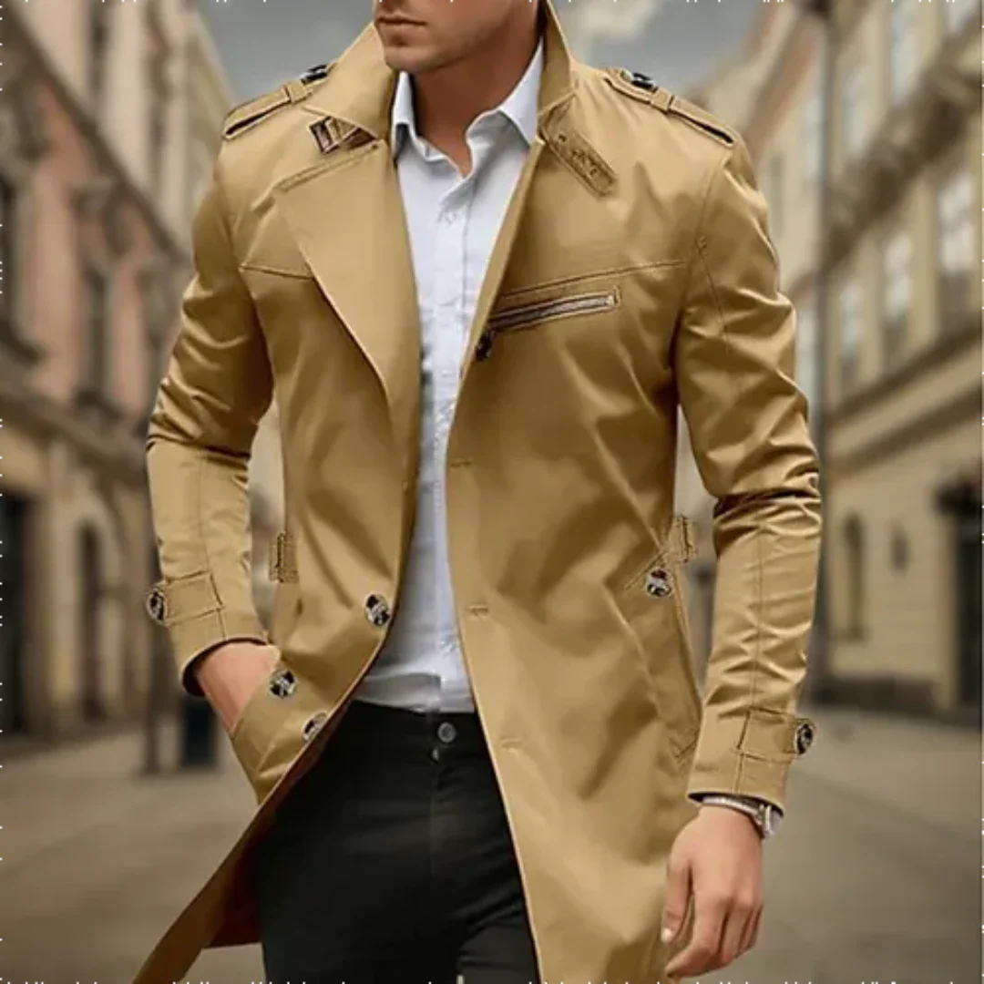 Cayseon | Moderner Zweireihiger Trenchcoat Herren | Lang