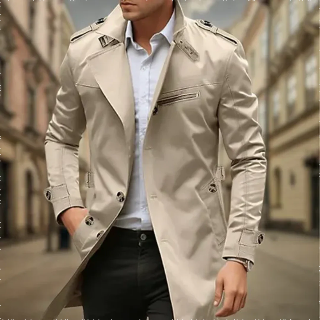 Cayseon | Moderner Zweireihiger Trenchcoat Herren | Lang