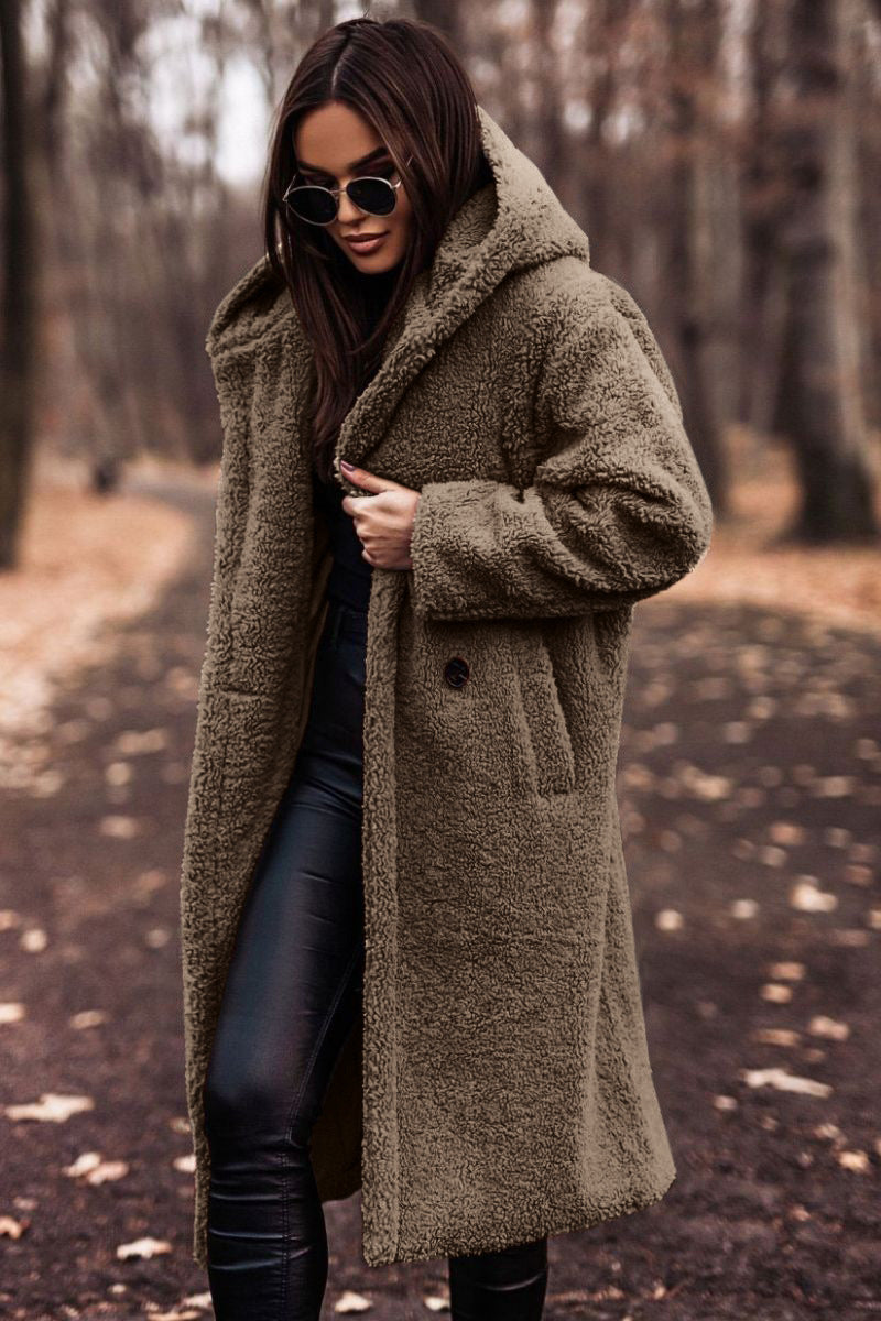 Teddy Mantel Damen mit Kapuze | Lang