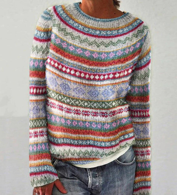 Manonin | Damen Mehrfarbig gestreifter Pullover | Warm