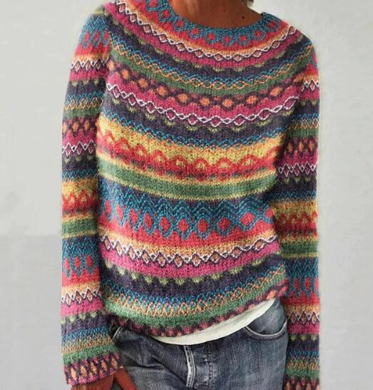 Manonin | Damen Mehrfarbig gestreifter Pullover | Warm
