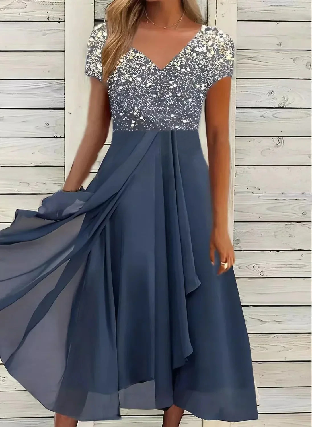 Marigon | Damen Hochzeit Abendkleid mit Glitzer | Maxi