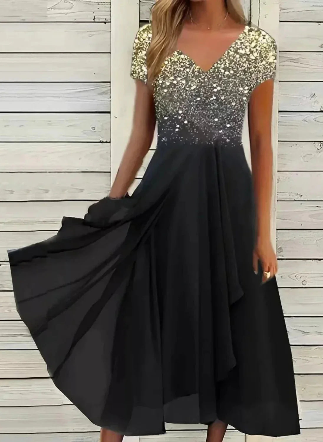 Marigon | Damen Hochzeit Abendkleid mit Glitzer | Maxi