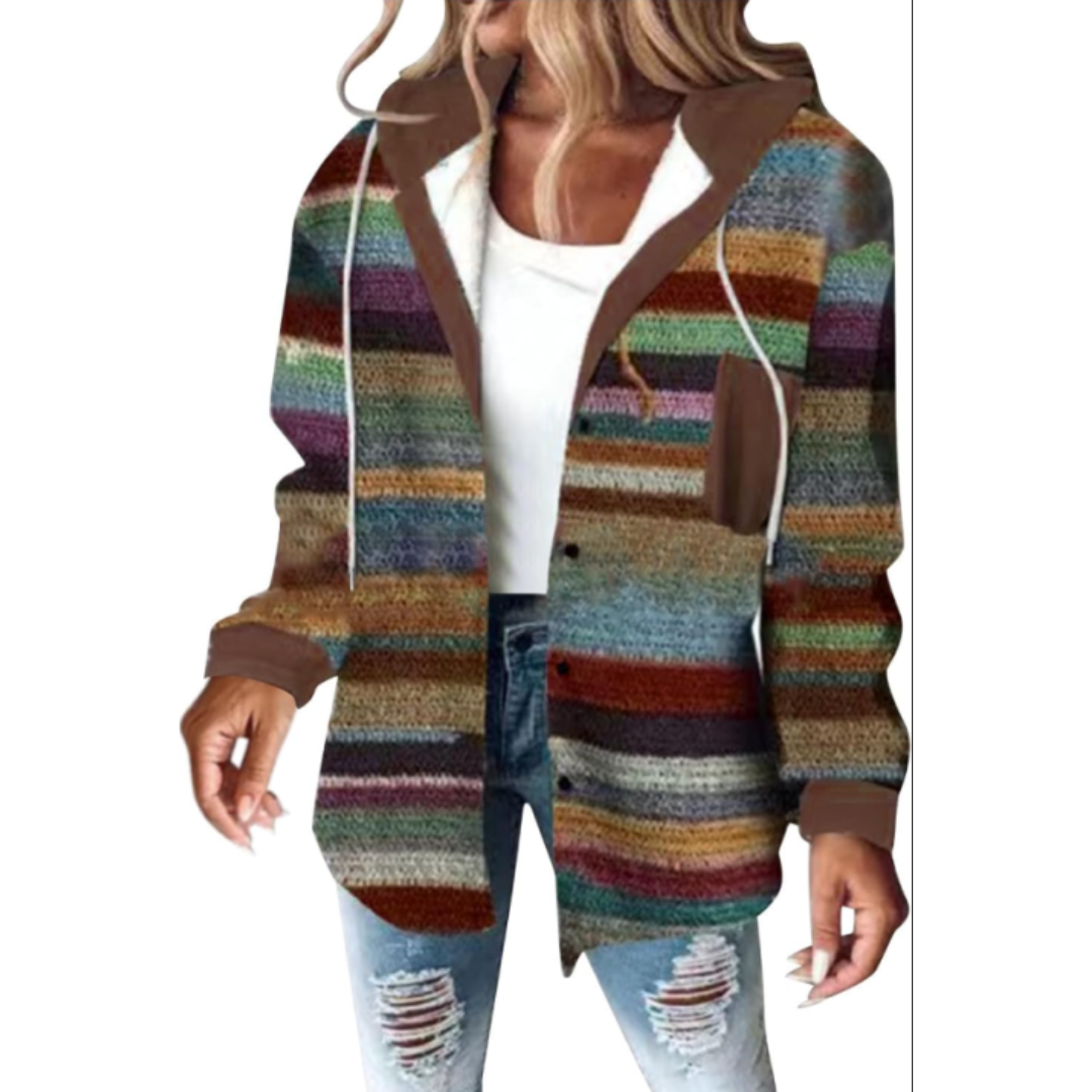 Tildarin | Damen Warme Kapuzen-Strickjacke | Knopf Daunen