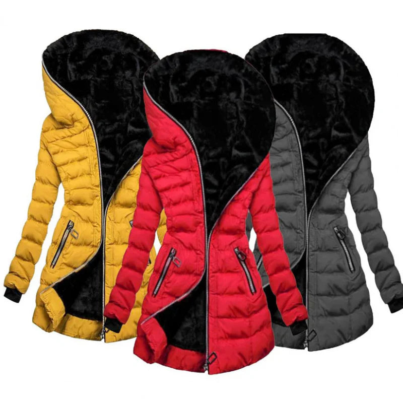 Damen Reißverschluss Puffer Langarm Jacke | Kapuze