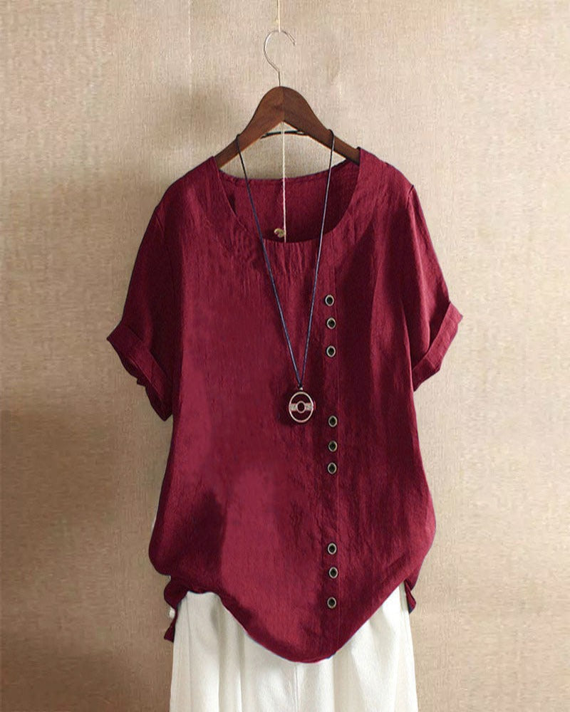 Kelly | Einfarbiges Kurzarm-Bluse mit Rundhalsausschnitt