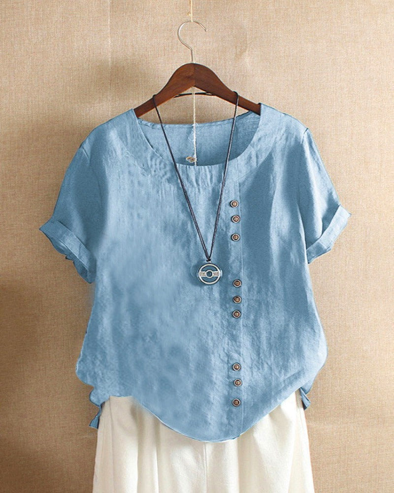 Kelly | Einfarbiges Kurzarm-Bluse mit Rundhalsausschnitt