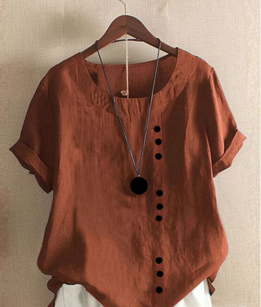 Kelly | Einfarbiges Kurzarm-Bluse mit Rundhalsausschnitt