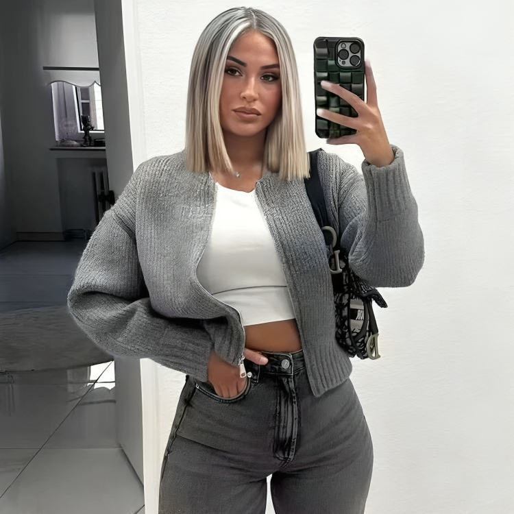 Damen Übergröße Reißverschluss Strickjacke | Strick