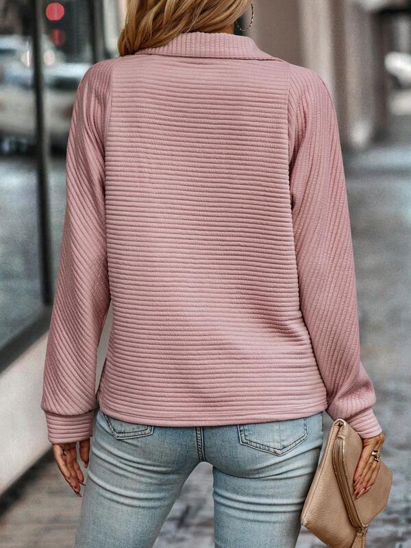 Damen Halber Reißverschluss V Ausschnitt Pullover | Langarm
