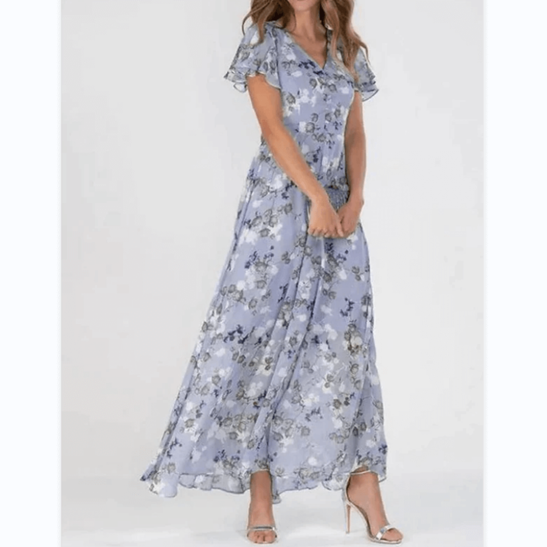 Damen V Ausschnitt Blumendruck Langes Kleid | Maxi