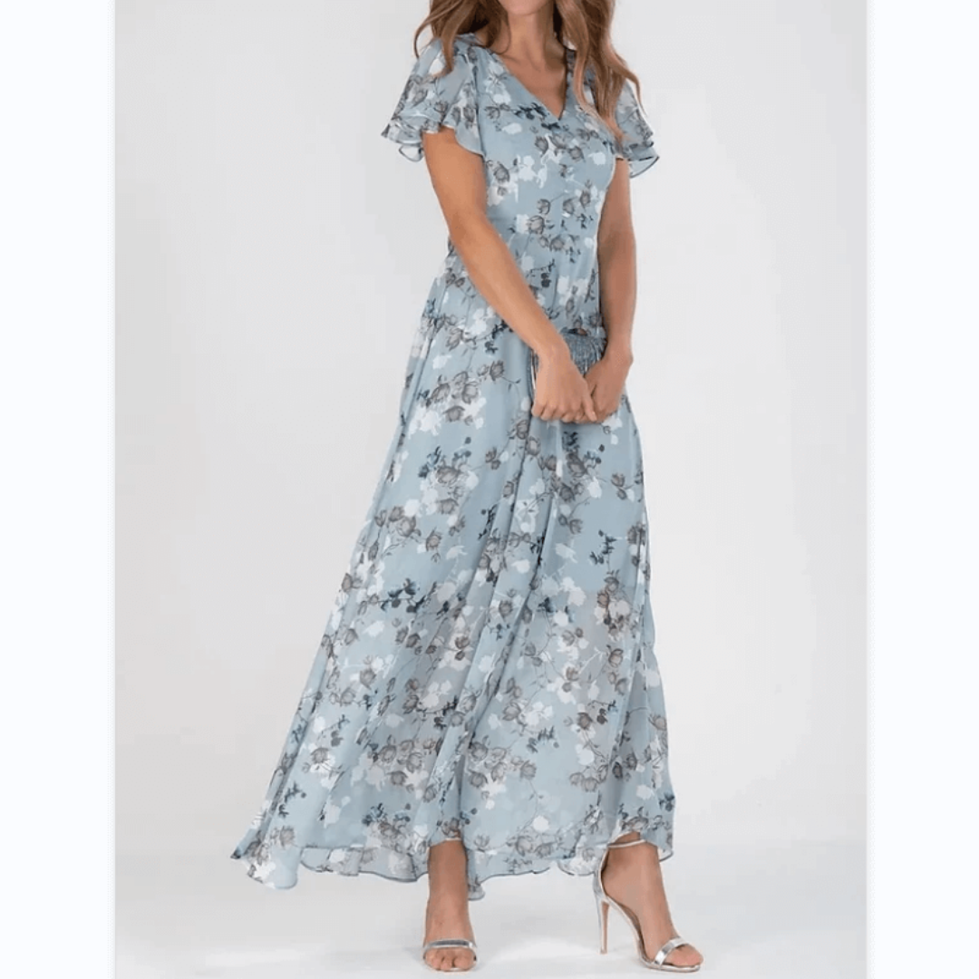 Damen V Ausschnitt Blumendruck Langes Kleid | Maxi