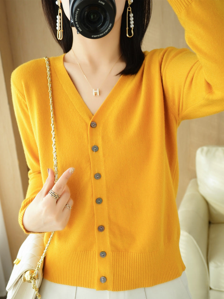 Damen Warme Strickjacke mit V-Ausschnitt | Knopf Daunen