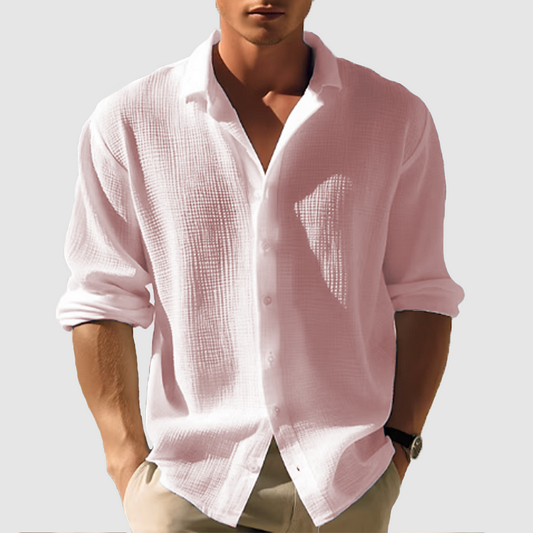 Frederik | Einfarbiges langärmeliges Button-Down-Saum