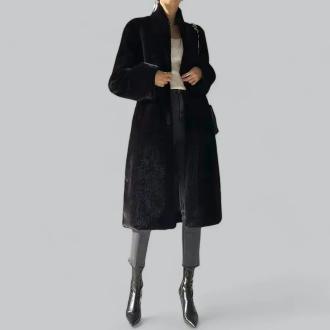 Damen Lange Winter Warm Trench Mantel | Schwarz