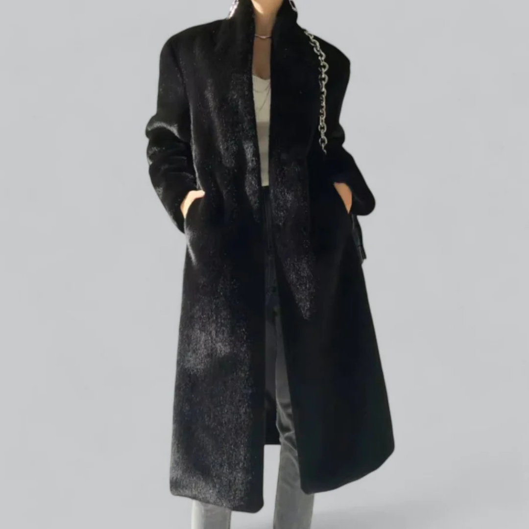 Damen Lange Winter Warm Trench Mantel | Schwarz