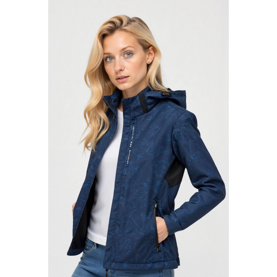 Damen bedruckte Reißverschluss-Winterjacke | Kapuze