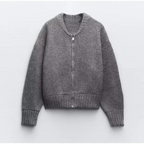 Orhaney | Damen Rundhalsausschnitt Strickjacke | Reißverschluss 