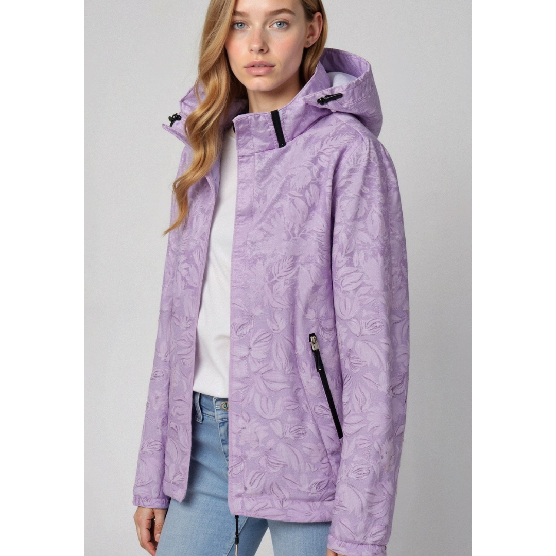 Damen bedruckte Reißverschluss-Winterjacke | Kapuze
