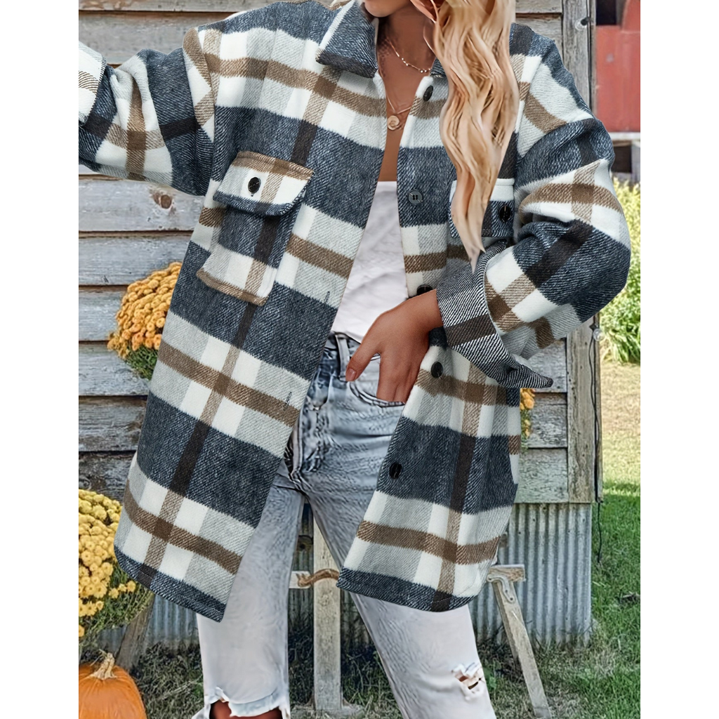 Damen Warme Knopf Daunen Kariert Hemd Jacke | Winter