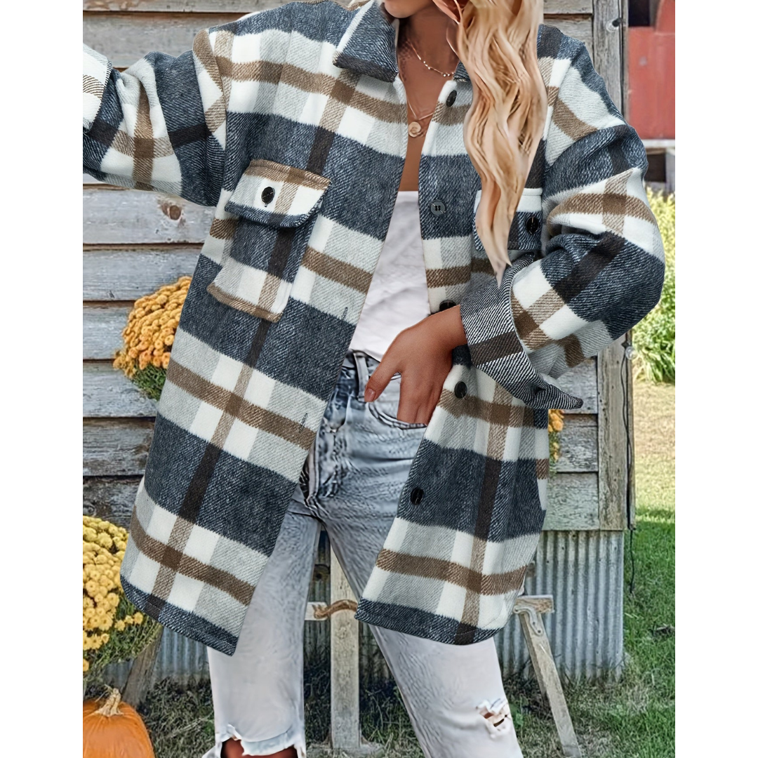 Damen Warme Knopf Daunen Kariert Hemd Jacke | Winter