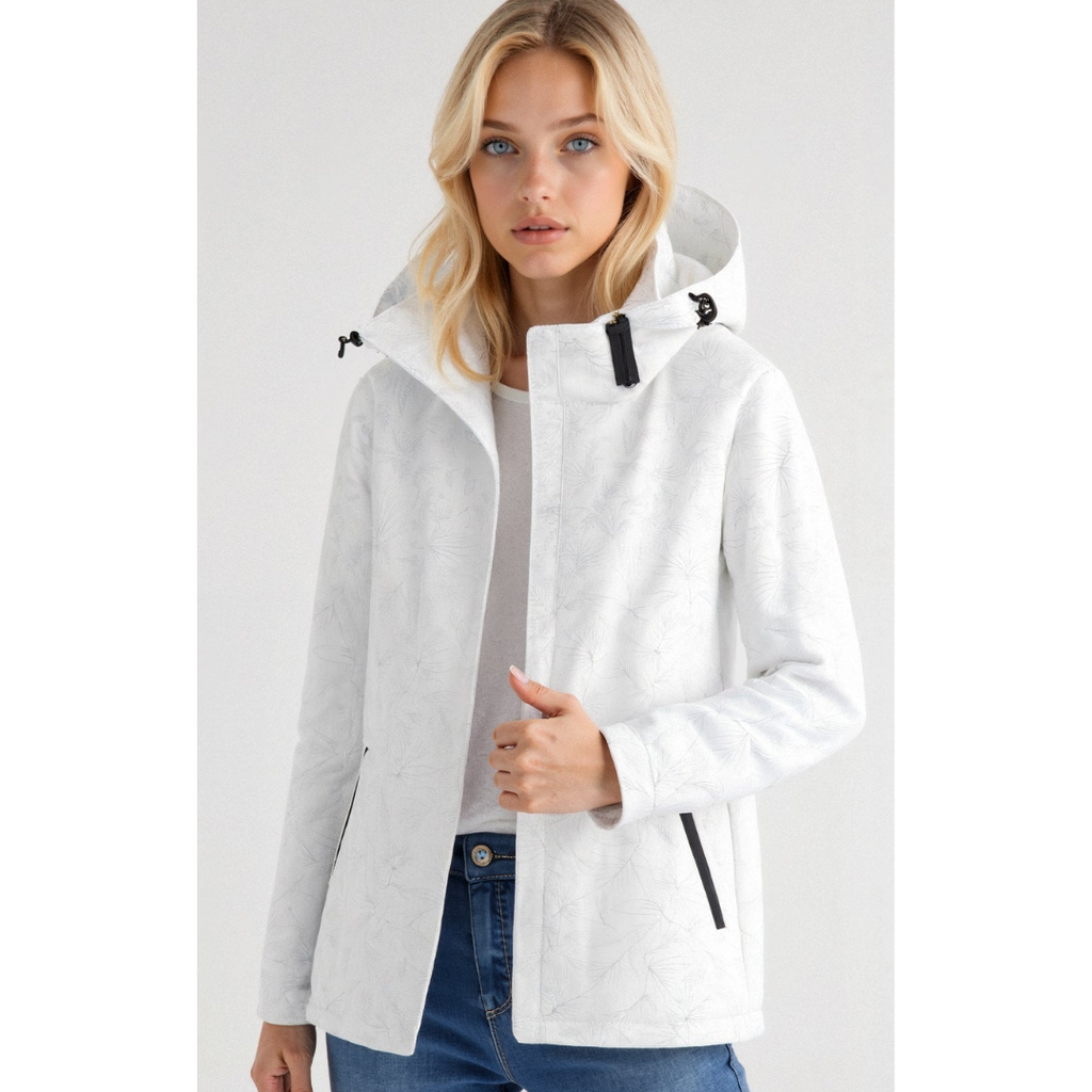 Damen bedruckte Reißverschluss-Winterjacke | Kapuze