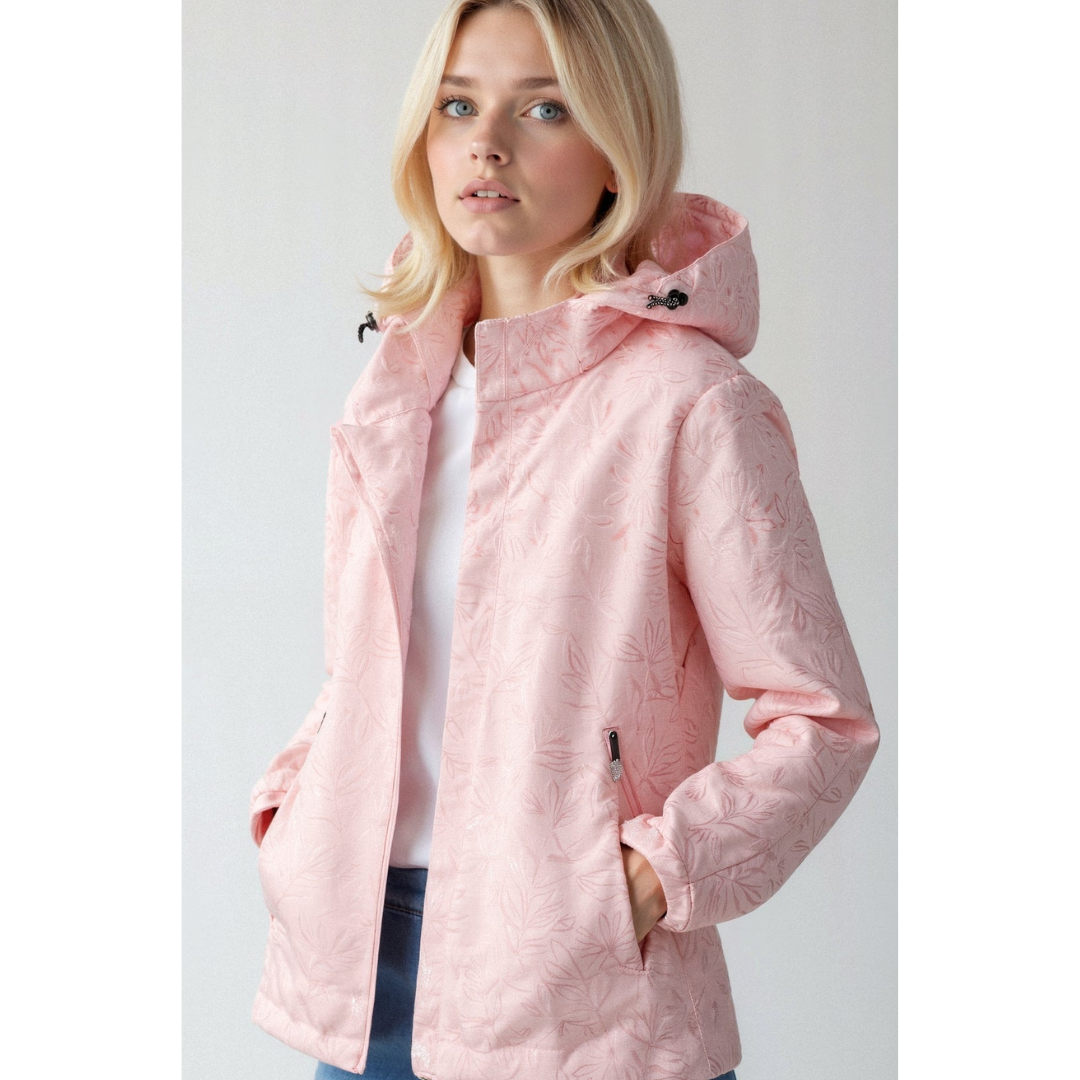 Damen bedruckte Reißverschluss-Winterjacke | Kapuze