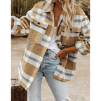 Damen Warme Knopf Daunen Kariert Hemd Jacke | Winter