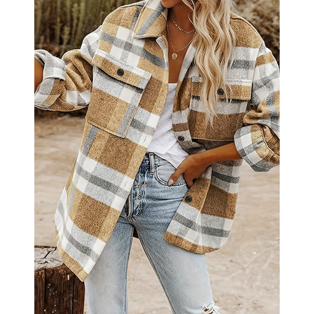Damen Warme Knopf Daunen Kariert Hemd Jacke | Winter