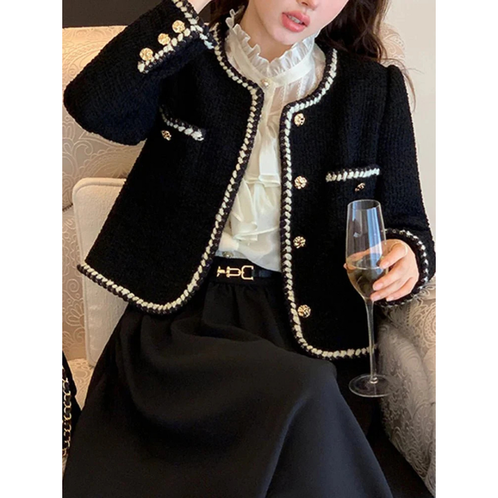 Damen Kurze Vintage Jacke | Perlenknopf
