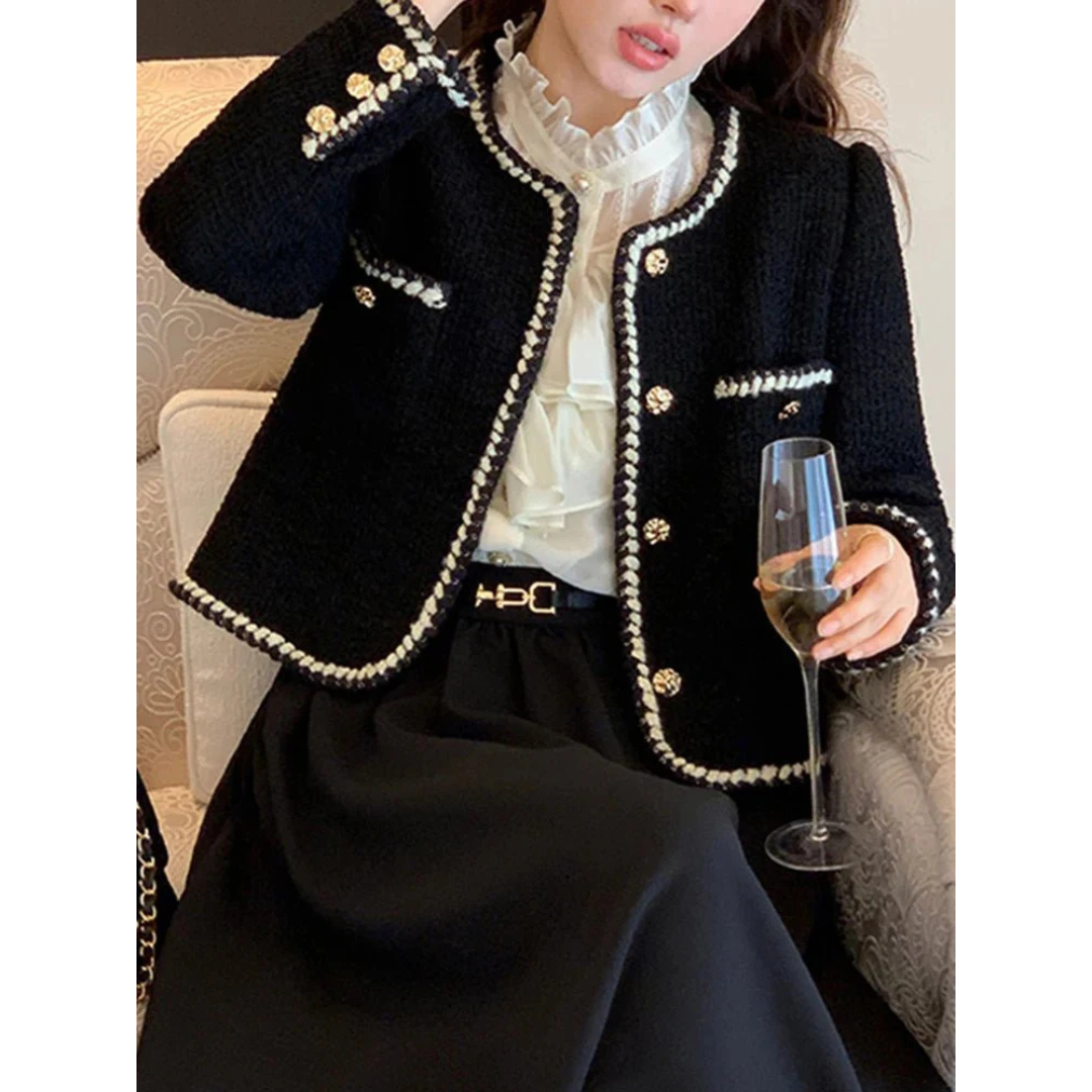 Damen Kurze Vintage Jacke | Perlenknopf