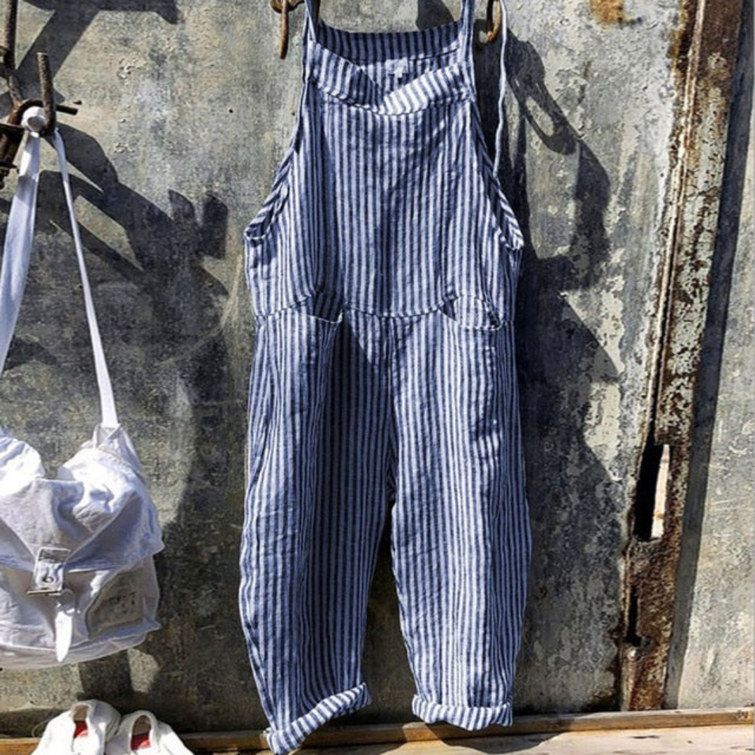 Damen Entspannter Passform Gestreifter Jumpsuit | Ärmellos