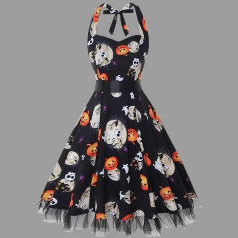Gespenstischer Karikatur-Druck Halloween Kostüm Kleid | Midi