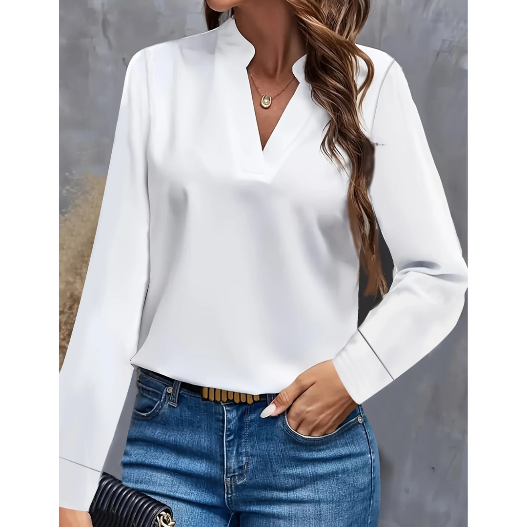 Damen V-Ausschnitt Langrarm Bluse | Bequem
