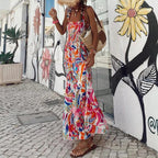 Damen Modernes Bedrucktes ärmelloses Ibiza Kleid | Maxi