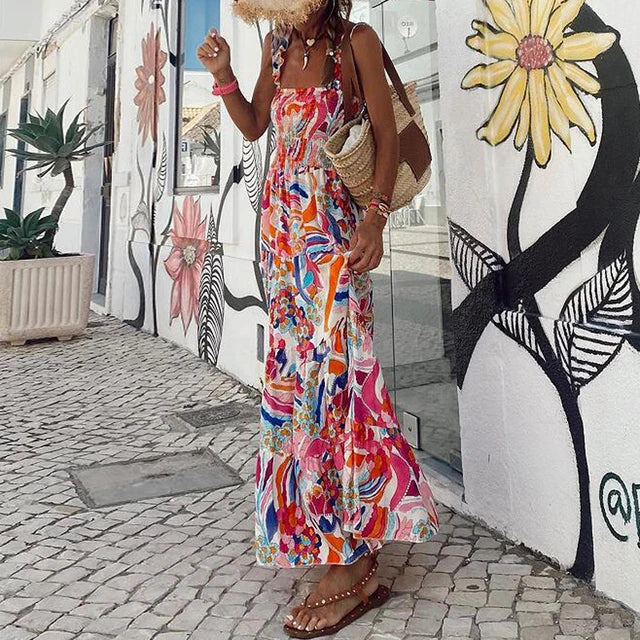 Damen Modernes Bedrucktes ärmelloses Ibiza Kleid | Maxi
