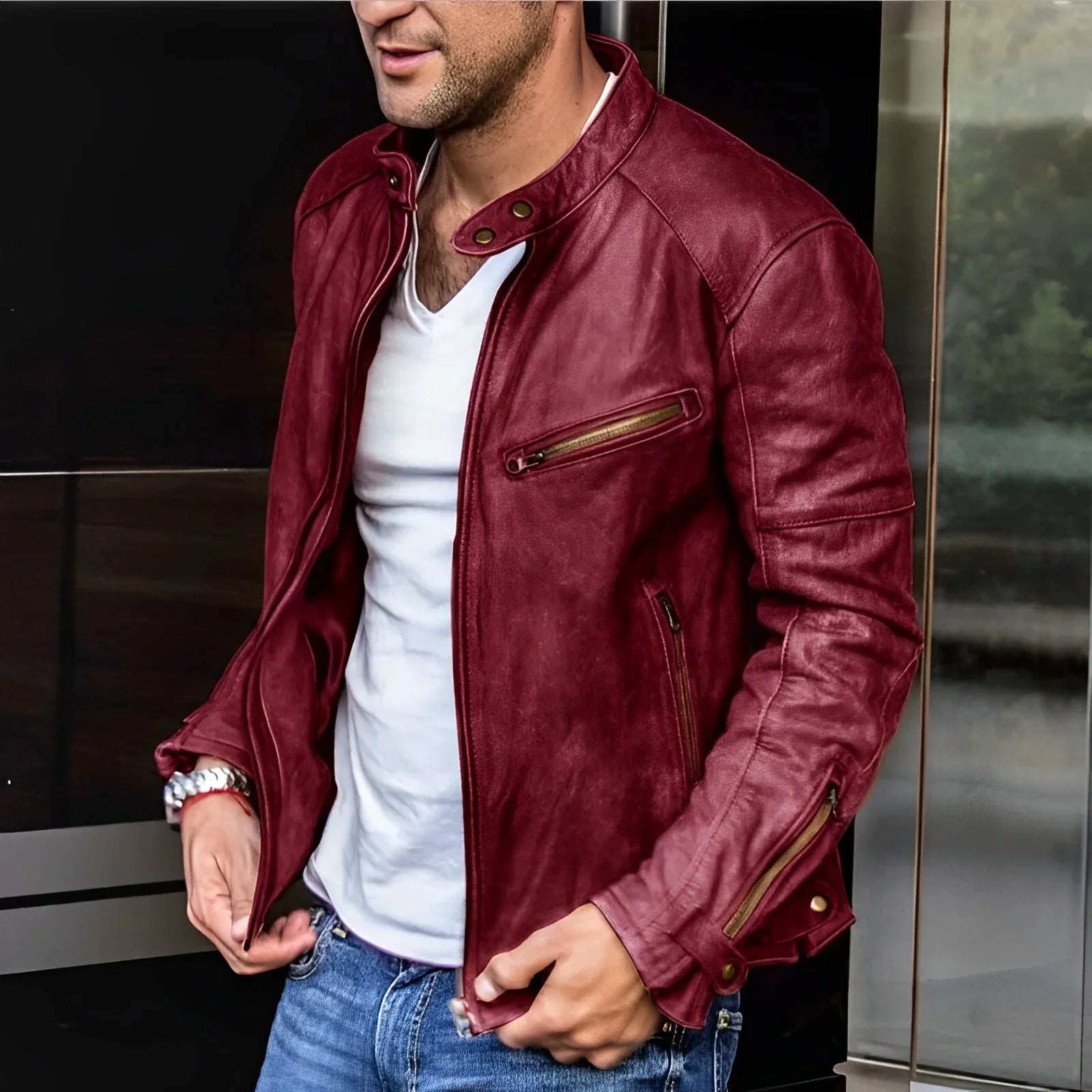 Herren Langarm Bikerjacke | Reißverschluss