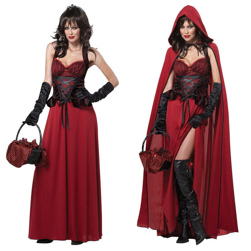 Kapuzenumhang &amp; Korsett Halloween Kleid Set Kostüm | Maxi