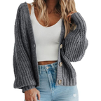 Damen Langarm Strick Warme Strickjacke | Knopf Daunen