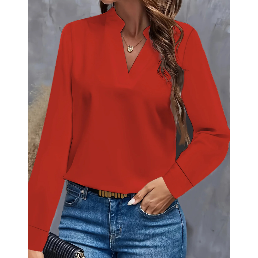 Damen V-Ausschnitt Langrarm Bluse | Bequem